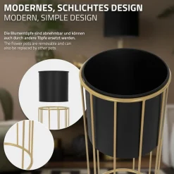 2er Set Blumenständer Ø 21x46,7 / 24x70,5 cm Schwarz aus Stahl ML-Design