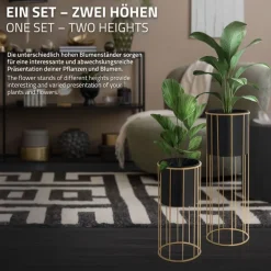 2er Set Blumenständer Ø 21x46,7 / 24x70,5 cm Schwarz aus Stahl ML-Design