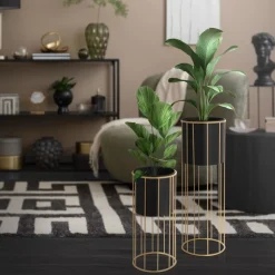 2er Set Blumenständer Ø 21x46,7 / 24x70,5 cm Schwarz aus Stahl ML-Design