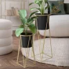 2er Set Blumenständer 21,8x22x47 / 25x25x71 cm Schwarz/Gold aus Stahl ML-Design