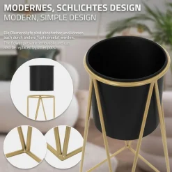 2er Set Blumenständer 21,8x22x47 / 25x25x71 cm Schwarz/Gold aus Stahl ML-Design