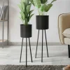 2er Set Blumenständer 22x22,5x66 / 23x26x79 cm Schwarz aus Stahl ML-Design