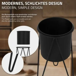 2er Set Blumenständer 27x27x48,5 / 35,5x34x75 cm Schwarz aus Stahl ML-Design