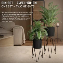 2er Set Blumenständer 27x27x48,5 / 35,5x34x75 cm Schwarz aus Stahl ML-Design