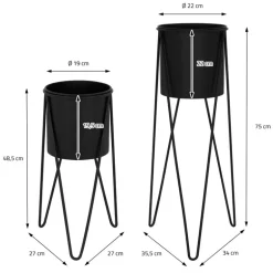 2er Set Blumenständer 27x27x48,5 / 35,5x34x75 cm Schwarz aus Stahl ML-Design