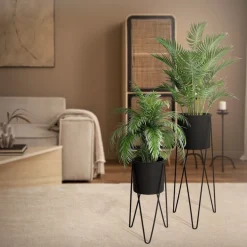 2er Set Blumenständer 27x27x48,5 / 35,5x34x75 cm Schwarz aus Stahl ML-Design