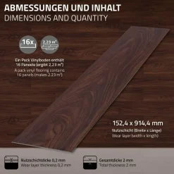 2er Set Deluxe PVC Klebevinylboden für 2,23 m² Rot-Braun Nuss 2 mm dick ML-Design