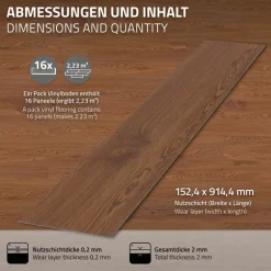 2er Set Deluxe PVC Klebevinylboden für 2,23 m² Roteiche Braun 2 mm dick ML-Design