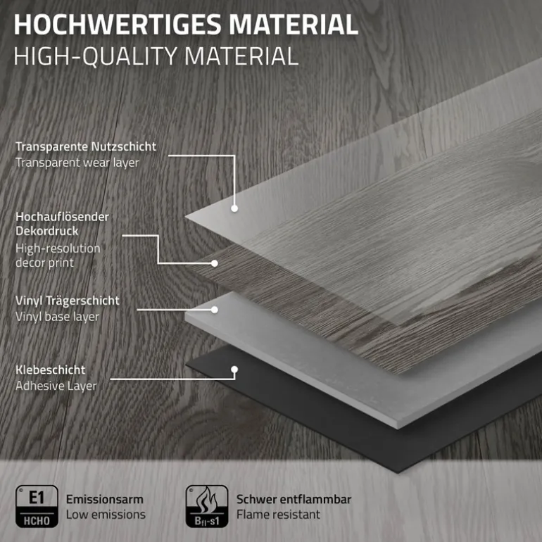 2er Set Deluxe PVC Klebevinylboden für 2,3 m² Eiche Grau 2 mm dick ML-Design
