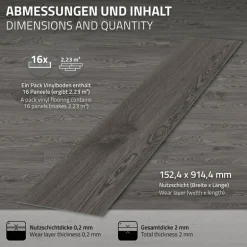 2er Set Deluxe PVC Klebevinylboden für 2,3 m² Eiche Grau 2 mm dick ML-Design