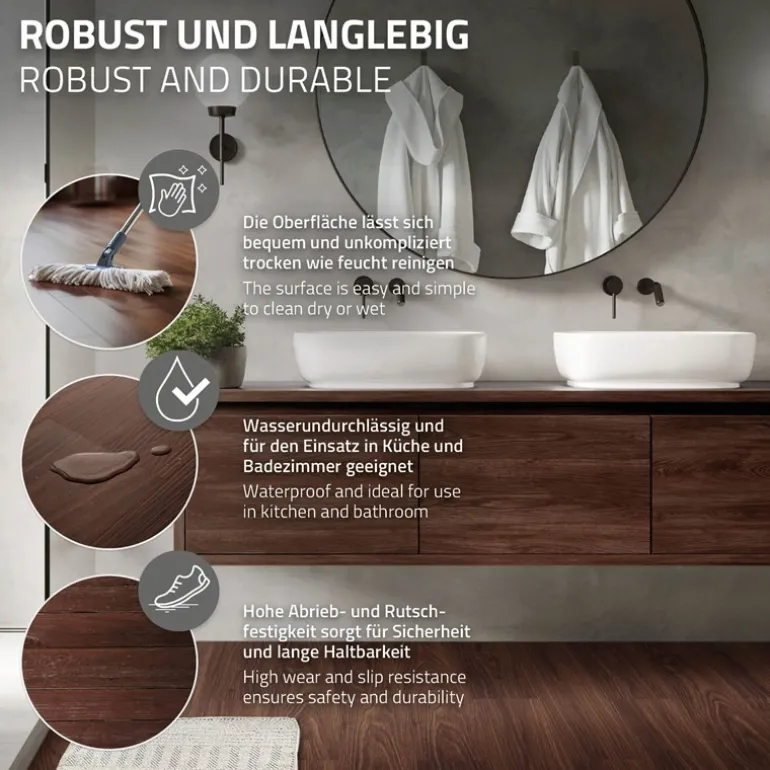 3er Set Deluxe PVC Klebevinylboden für 2,23 m² Rot-Braun Nuss 2 mm dick ML-Design