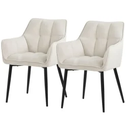 2er Set Esszimmerstuhl Creme aus Frotteestoff mit gepolstertem Sitz ML-Design