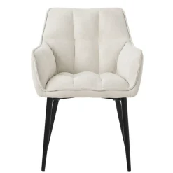 2er Set Esszimmerstuhl Creme aus Frotteestoff mit gepolstertem Sitz ML-Design