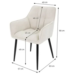 2er Set Esszimmerstuhl Creme aus Frotteestoff mit gepolstertem Sitz ML-Design