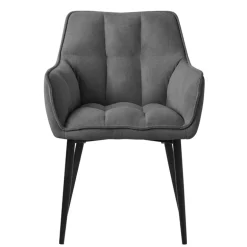 2er Set Esszimmerstuhl Dunkelgrau aus Frotteestoff mit dickem gepolsterter Sitz ML-Design