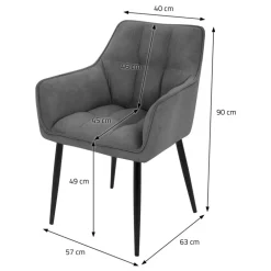 2er Set Esszimmerstuhl Dunkelgrau aus Frotteestoff mit dickem gepolsterter Sitz ML-Design