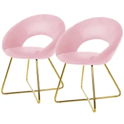 2er Set Esszimmerstuhl mit runder offener Rückenlehne Rosa aus Samt mit goldenen Metallbeinen ML-Design