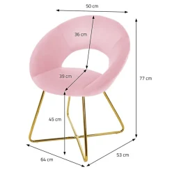 2er Set Esszimmerstuhl mit runder offener Rückenlehne Rosa aus Samt mit goldenen Metallbeinen ML-Design