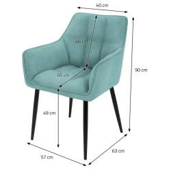 2er Set Esszimmerstuhl Petrol aus Frotteestoff mit dickem gepolsterter Sitz ML-Design