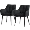2er Set Esszimmerstuhl Schwarz aus Frotteestoff mit dickem gepolsterter Sitz ML-Design