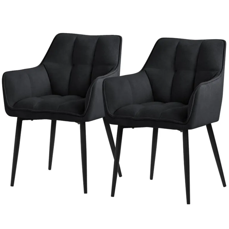2er Set Esszimmerstuhl Schwarz aus Frotteestoff mit dickem gepolsterter Sitz ML-Design