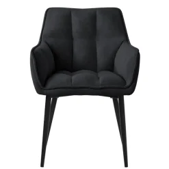 2er Set Esszimmerstuhl Schwarz aus Frotteestoff mit dickem gepolsterter Sitz ML-Design