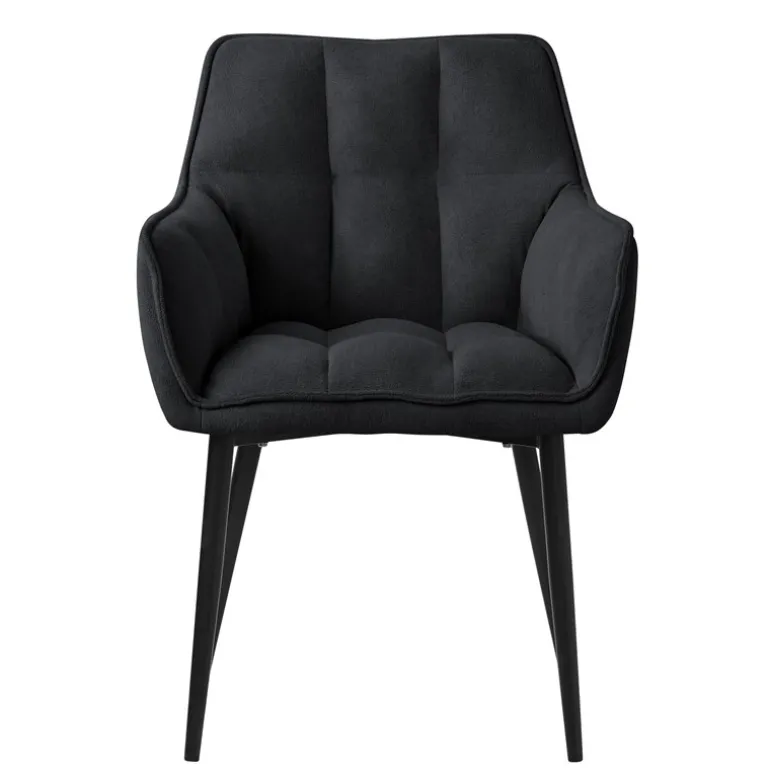 2er Set Esszimmerstuhl Schwarz aus Frotteestoff mit dickem gepolsterter Sitz ML-Design