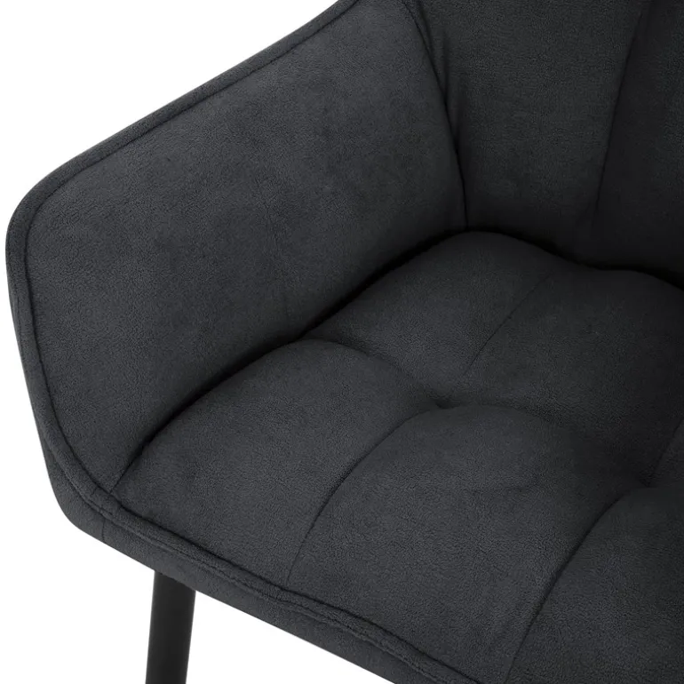 2er Set Esszimmerstuhl Schwarz aus Frotteestoff mit dickem gepolsterter Sitz ML-Design