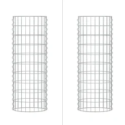 2er Set Gabione Säule rund Ø 35x100 cm Maschenweite 5x10 cm aus verzinktem Stahldraht