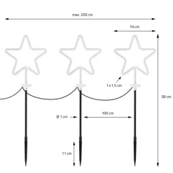 3er Set Gartenstecker Stern 58 cm für Innen & Außen Lichterkette für Weihnachten
