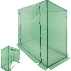 2er Set Gewächshaus mit Gitternetzfolie und Tür 200x79x168 cm Grün