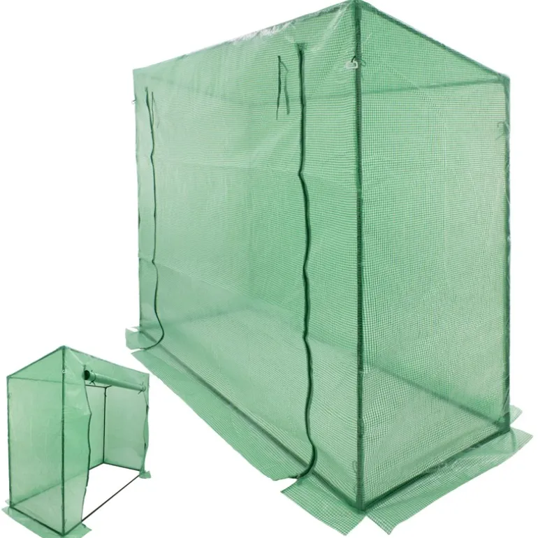 2er Set Gewächshaus mit Gitternetzfolie und Tür 200x79x168 cm Grün