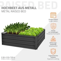 3er Set Hochbeet 90x90x30 cm Anthrazit aus Metall ML-Design