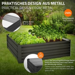3er Set Hochbeet 90x90x30 cm Anthrazit aus Metall ML-Design