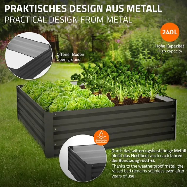 3er Set Hochbeet 90x90x30 cm Anthrazit aus Metall ML-Design