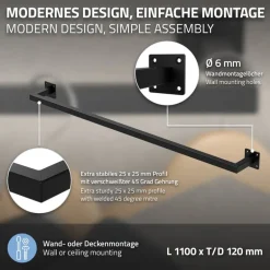 2er Set Kleiderstange Garderobe Wandmontage 12 x 110 cm Schwarz aus Stahl ML-Design