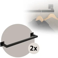 2er Set Kleiderstange Garderobe Wandmontage 12 x 60 cm Schwarz aus Stahl ML-Design