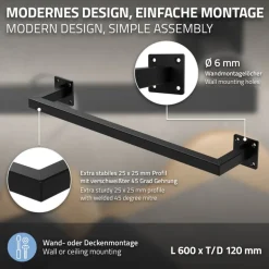 2er Set Kleiderstange Garderobe Wandmontage 12 x 60 cm Schwarz aus Stahl ML-Design