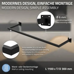 2er Set Kleiderstange Garderobe Wandmontage 30 x 110 cm Schwarz aus Stahl ML-Design