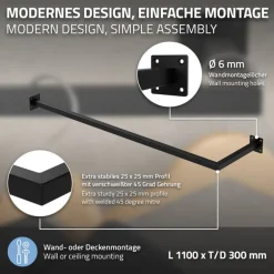 2er Set Kleiderstange Garderobe Wandmontage 30 x 110 cm Schwarz aus Stahl ML-Design