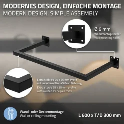 2er Set Kleiderstange Garderobe Wandmontage 30 x 60 cm Schwarz aus Stahl ML-Design