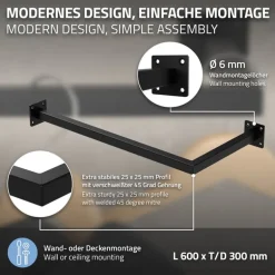 2er Set Kleiderstange Garderobe Wandmontage 30 x 60 cm Schwarz aus Stahl ML-Design