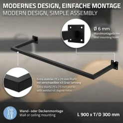 2er Set Kleiderstange Garderobe Wandmontage 30 x 90 cm Schwarz aus Stahl ML-Design