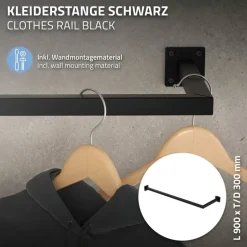 2er Set Kleiderstange Garderobe Wandmontage 30x90 cm Schwarz aus Stahl ML-Design