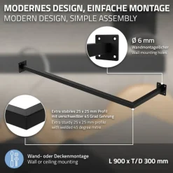 2er Set Kleiderstange Garderobe Wandmontage 30x90 cm Schwarz aus Stahl ML-Design
