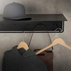 2er Set Kleiderstange Garderobe Wandmontage mit Ablage 60 x 30 x 15 cm Schwarz aus Metall ML-Design