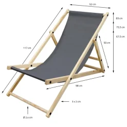 4er Set Liegestuhl klappbar Anthrazit Holz verstellbare Rückenlehne bis 120 kg Sonnenliege Gartenliege Strandliege