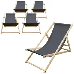 5er Set Liegestuhl klappbar Anthrazit Holz verstellbare Rückenlehne 3 Positionen bis 120 kg Sonnenliege Gartenliege Strandliege
