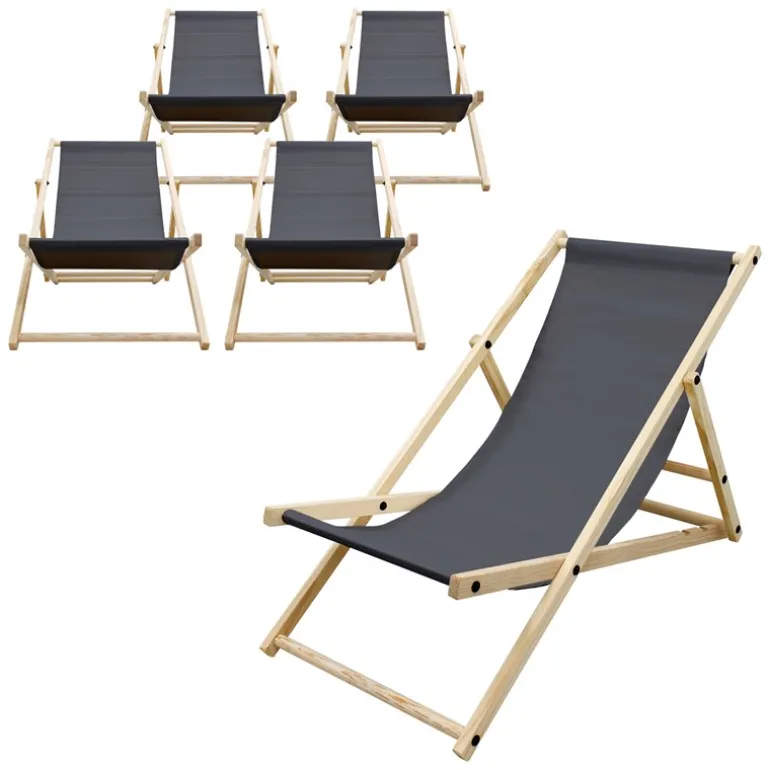 5er Set Liegestuhl klappbar Anthrazit Holz verstellbare Rückenlehne 3 Positionen bis 120 kg Sonnenliege Gartenliege Strandliege