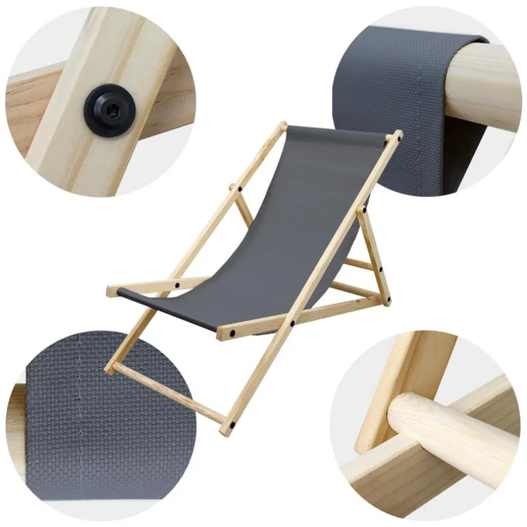5er Set Liegestuhl klappbar Anthrazit Holz verstellbare Rückenlehne 3 Positionen bis 120 kg Sonnenliege Gartenliege Strandliege